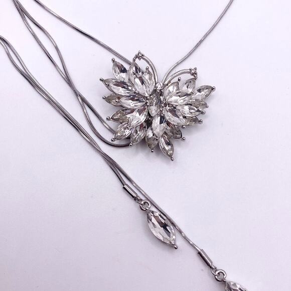 Beautiful Bolo Tie Rhinestones Silver Tone Necklace 32” - Picture 5 of 5